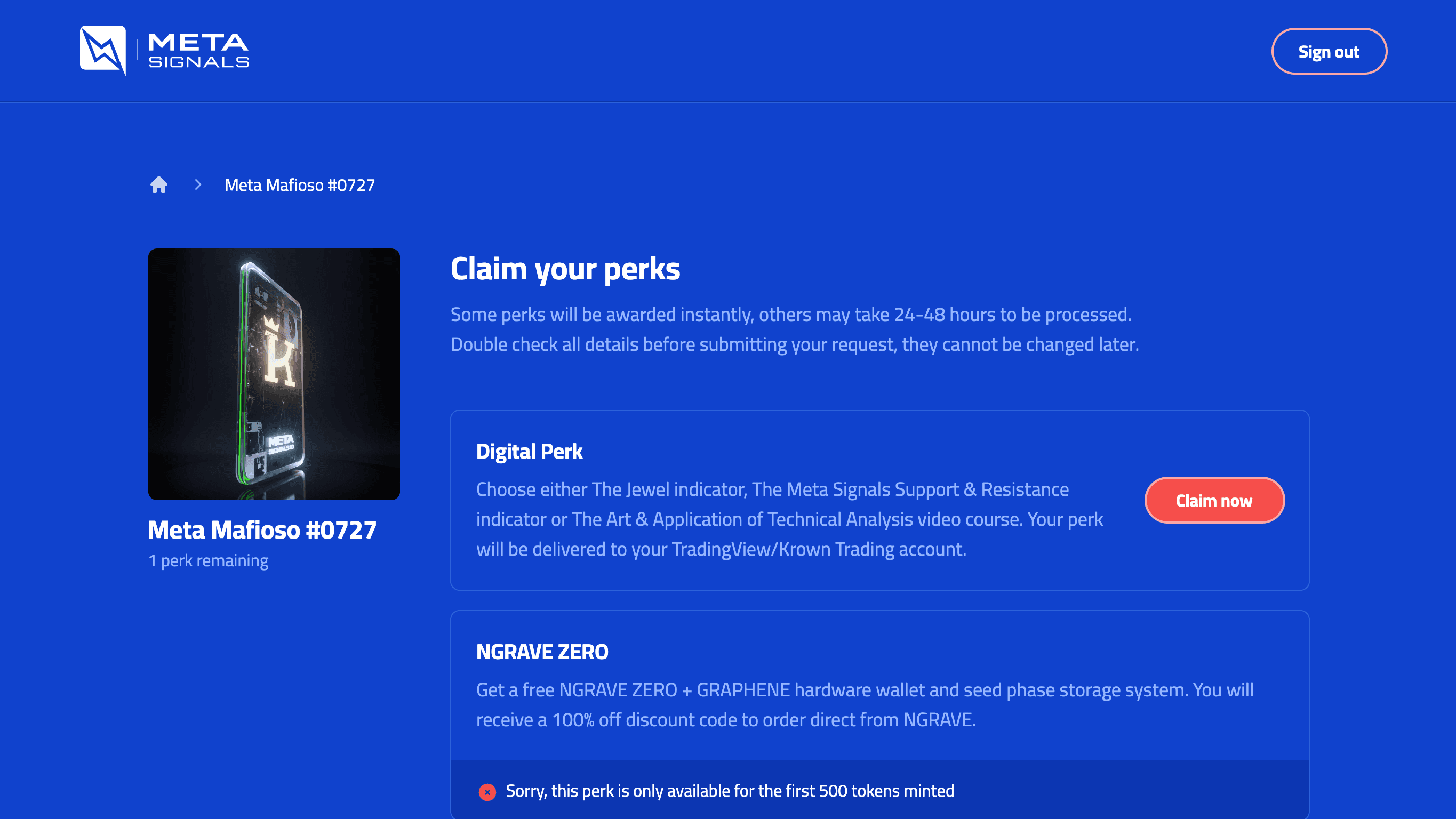 Screenshot of perks.metasignals.io